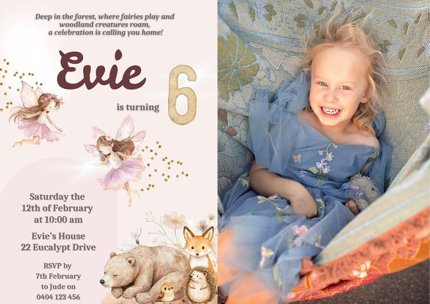 Enchanted Woods Invitation with Photo - Personalised and Printed - Pack of Ten