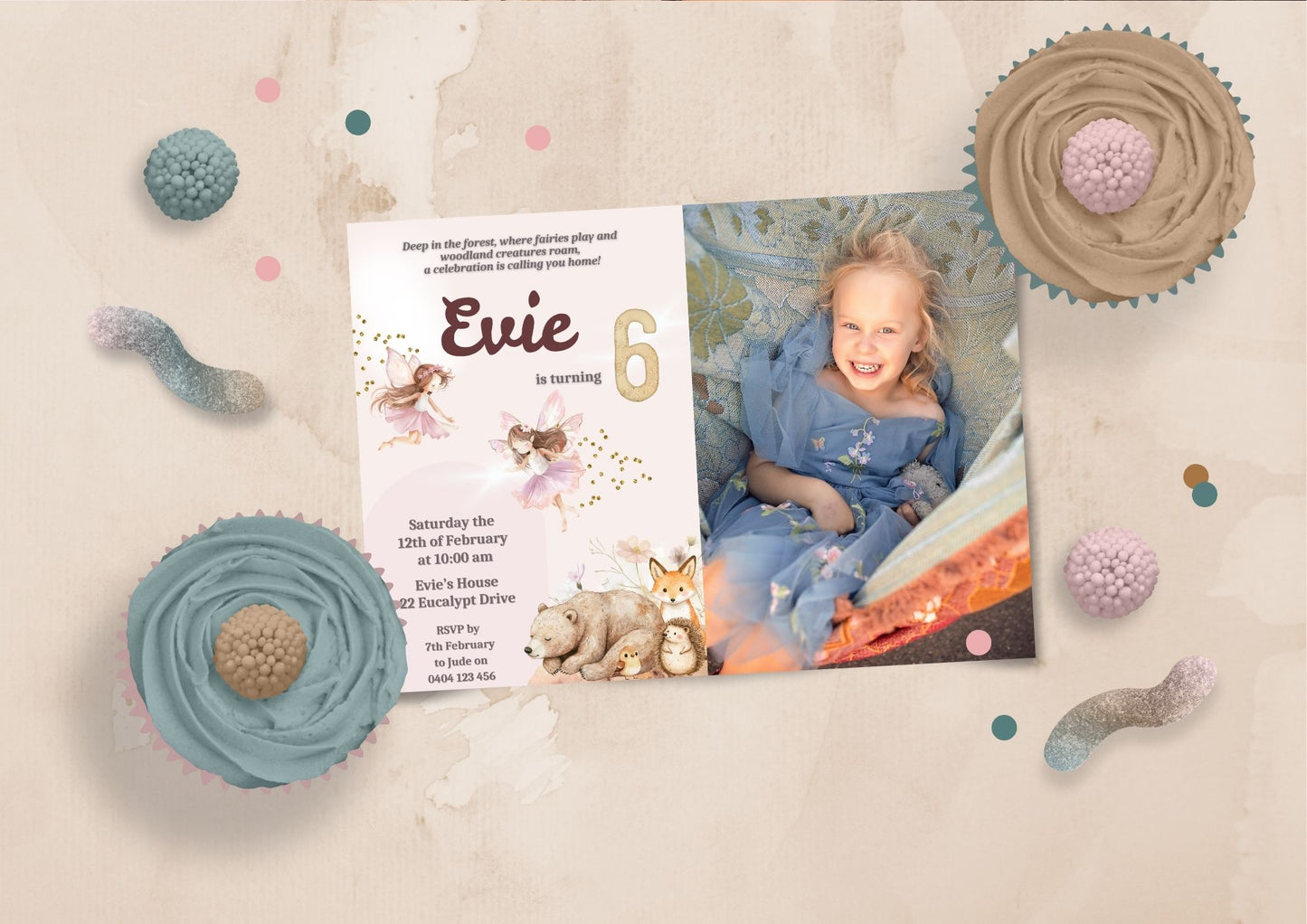 Enchanted Woods Invitation with Photo - Personalised and Printed - Pack of Ten