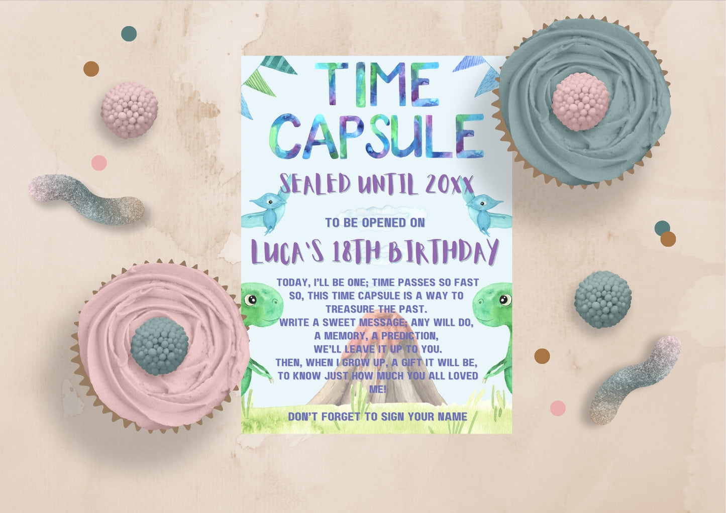 Dino Roar Editable Time Capsule - Digital Download