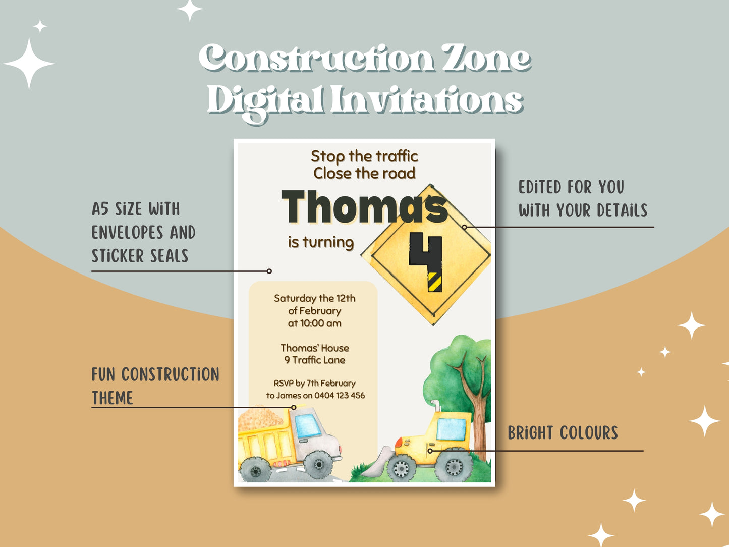 Construction Zone Invitation - Digital Download
