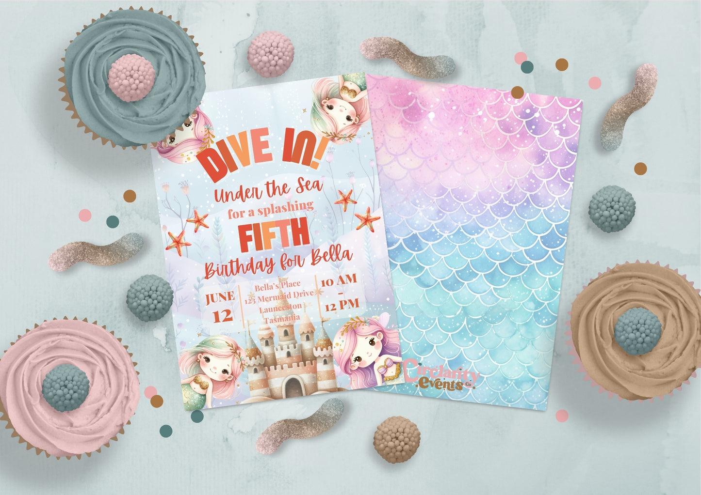 Mermaid Lagoon Invitation - Personalised and Printed - Pack of ten