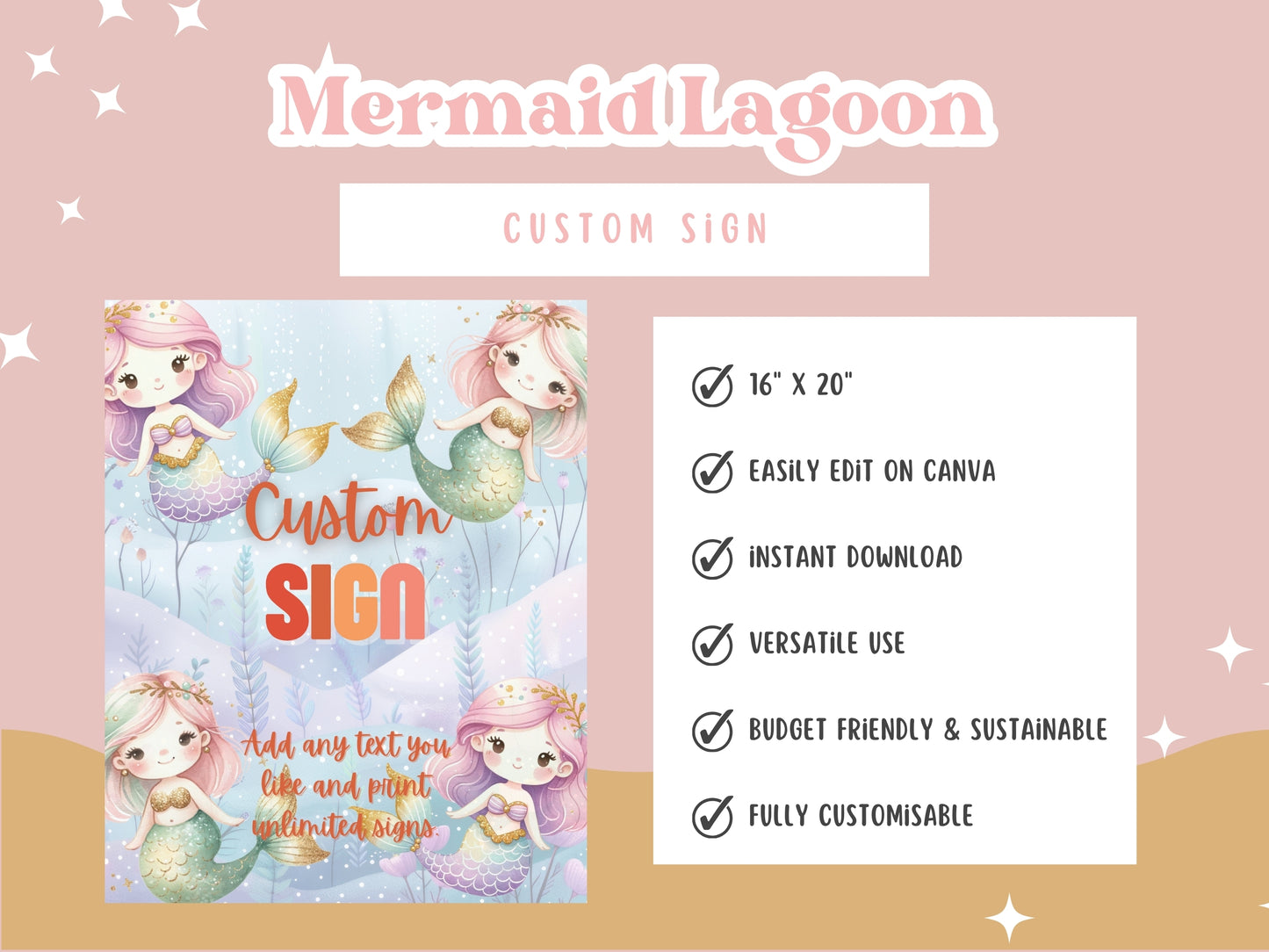 Mermaid Lagoon - Editable Custom Sign - Digital Download