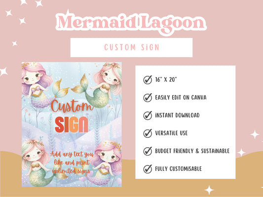 Mermaid Lagoon - Editable Custom Sign - Digital Download