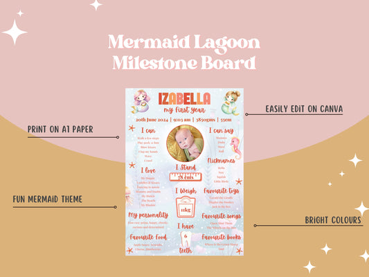 Mermaid Lagoon - Editable Milestone Board - Digital Download