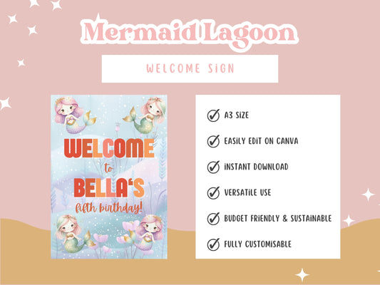 Mermaid Lagoon - Editable Welcome Sign - Digital Download