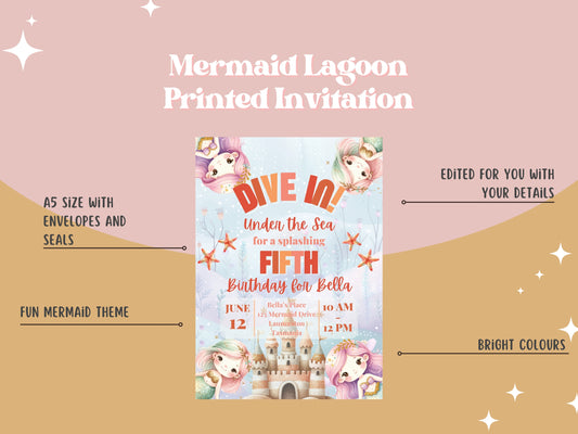 Mermaid Lagoon Invitation - Personalised and Printed - Pack of ten